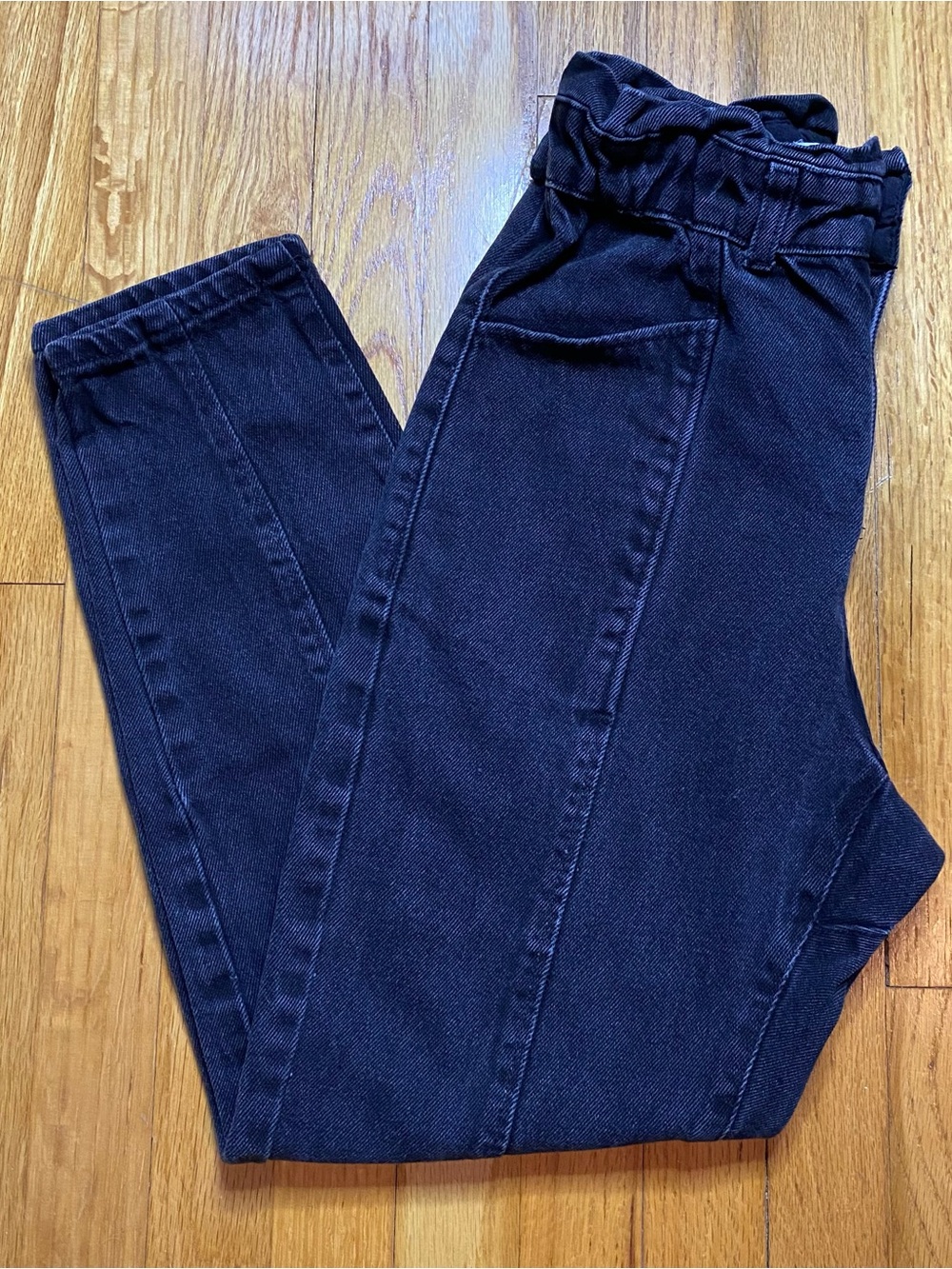 Zara High-Waisted Seamed Elastic Waist Barrel Jeans | Size 2 | Washed Charcoal